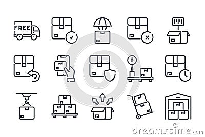 Delivery, Shipping and Distribution related line icon set. Vector Illustration